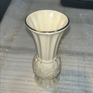 Elegant Lenox 5” Cream Vase with Silver Trim
